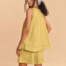 Women's 2 Piece Casual Matching Sets Sleeveless Tank Tops High Waist A Line Shorts Contrast Stitching With Pockets Summer Beach Outfit - 黃色 - 查看 4