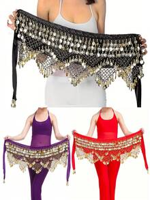 Jednoczęściowa spódnica do tańca brzucha, spódnica z chustą na biodra, akcesoria do kostiumów karnawałowych dla kobiet, spódnica na imprezę - Wielokolorowe - Zobacz 1