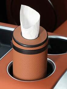 1Pc Round Car Tissue Holder With Window Breaker, Premium ABS & Leather-Style Dispenser, One-Hand Pull, Cup Holder Fit, Universal For All Vehicles SUVs Trucks - Tissue Box - View 12
