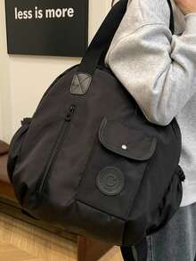 大容量防水时尚女士背包，多口袋多隔层单肩包手提包，多功能女士包 - 黑色 - 查看 3