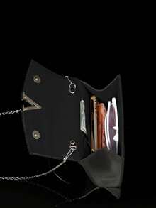 闪亮亮片女士晚宴手提包，奢华A字型派对包，优雅新款女士婚礼礼品包，配有闪亮水晶吊坠首饰套装，包括项链、耳环和手链，非常适合派对、舞会、晚宴和聚会。 - 黑色 - 查看 7