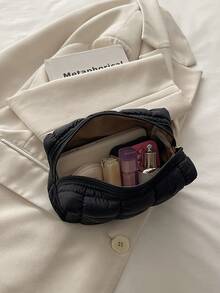 2026 New Custom Quilted Makeup Bag, Nylon Cosmetic Pouch - Black - View 4