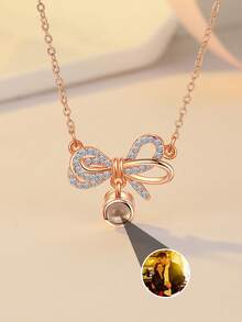 1pc Customized Nano Projection Bow Tie Necklace, Minimalist Necklace, Personalized Custom Photo Necklace, Cute & Unique, Customized Exclusive Necklace, Suitable For Anniversary/Birthday/Graduation/Prom/Party - Multicolor - View 6