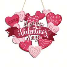 1pc Heart-Shaped Wooden Hanging Plaque, Happy Valentine's Day, Wooden Wall Decor Suitable For Home, Farmhouse, Cafe Etc., 14 X 12 Inches, Valentine's Day Gift - Rose Red - View 9
