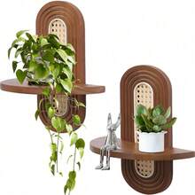 1pc Floating Shelves For Wall, Boho Rattan Shelf, Unique Small Decorative Shelf Wall-Mounted, Nature Wood Shelves For Living Room, Bedroom, Nursey Room - 棕色 - 查看 7