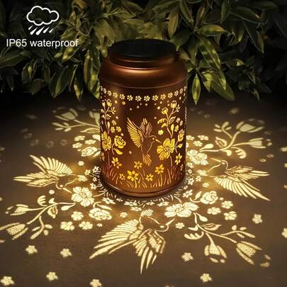 Antique Metal Solar Lantern With Kingfisher Design, IP65 Waterproof LED Decorative Light, Solar-Powered Nickel Battery, Outdoor Hanging Garden Terrace Yard Lawn Decoration, Autumn Decoration, Thanksgiving & Christmas Decor.