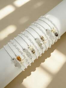 12pcs Bohemian Style Ocean White Beaded Shell & Natural Stone Adjustable Bracelet Set For Women, Suitable For Vacation, Party, Layered Bracelets, Y2K Bracelet Accessories - White - View 19