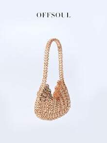 复古金属亮片编织银色手拿包，时尚复古闪光手提包，适合女士，用途广泛，可用于派对、宴会，新月形 - 金色 - 查看 6