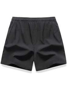 Short de sport d'extérieur pour hommes, imprimé lettres d'été, ourlet fendu 3/4, taille élastique à cordon de serrage avec poches zippées. Convient pour la course, l'entraînement, la fitness - Noir - Voir 7