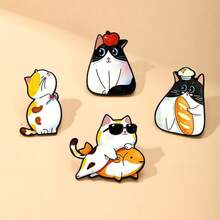 4件套可爱猫咪珐琅胸针时尚装饰胸针饰品翻领包包徽章珠宝礼品 - 彩色 - 查看 4