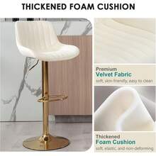 Kiztir - Juego de 2 taburetes de Bar de Terciopelo Ajustables con Respaldo y reposapiés, taburetes de Bar giratorios Dorados para Isla de Cocina, Bar, café (Beige) - Beige (dorado) - Ver 5