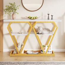 Console Table (1 Piece) - 120 X 29.5 X 80 Cm - Dining & Kitchen Table, Balcony Table - Wooden Table With Marble-Effect Top