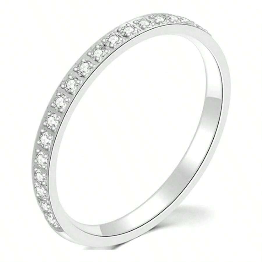 3mm Stainless Steel Half Wedding Band Stackable Ring - Plateado + 5 - Ver 1