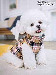 1pc Khaki Flannel Plaid Gourd Quilted Dog Coat With Back Zipper, Washable Pet Jacket Suitable For Large, Medium And Small Dogs, For Home Or Outdoor Wear - Khaki - View 12