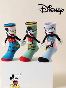Disney 3双可爱3D迪士尼米奇过膝袜，儿童圣诞节大腿袜，时尚儿童派对长袜，高品质礼物。返校季，趣味时尚的迪士尼粉丝必备，家庭聚会圣诞礼物手提袋袜 - 彩色 - 查看 21