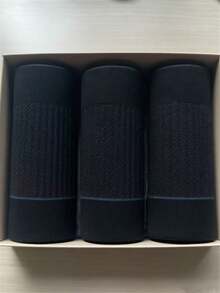 1 Pair Men's Socks, Spring/Autumn, Gentleman Business Style, Blue Striped & Black Jacquard Pattern, Reinforced Sole, Mid-Calf Length - Grey - View 5