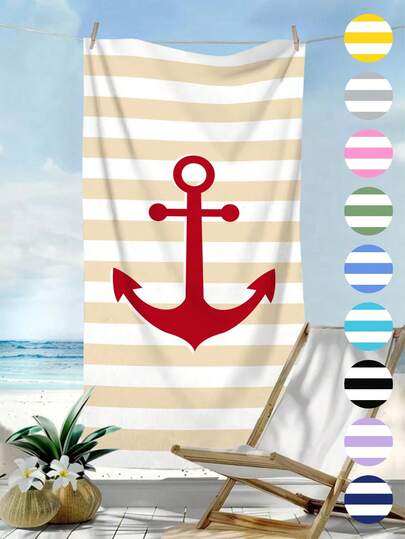 1 chiếc khăn tắm biển sọc kaki tối giản, in hình mỏ neo và đại dương, siêu mềm, nhanh khô, cỡ lớn, thích hợp cho du lịch, hồ bơi, yoga, phòng tập thể dục, phụ kiện bãi biển, vật dụng cần thiết cho kỳ nghỉ (in một mặt, nhiều màu sắc để lựa chọn)