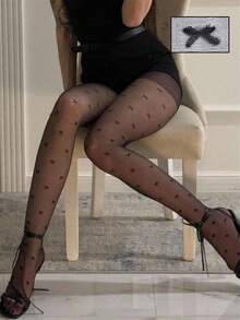 Women's Sexy Bow Sheer Pantyhose, Suitable For Daily Wear, Party Gift - Black - View 1