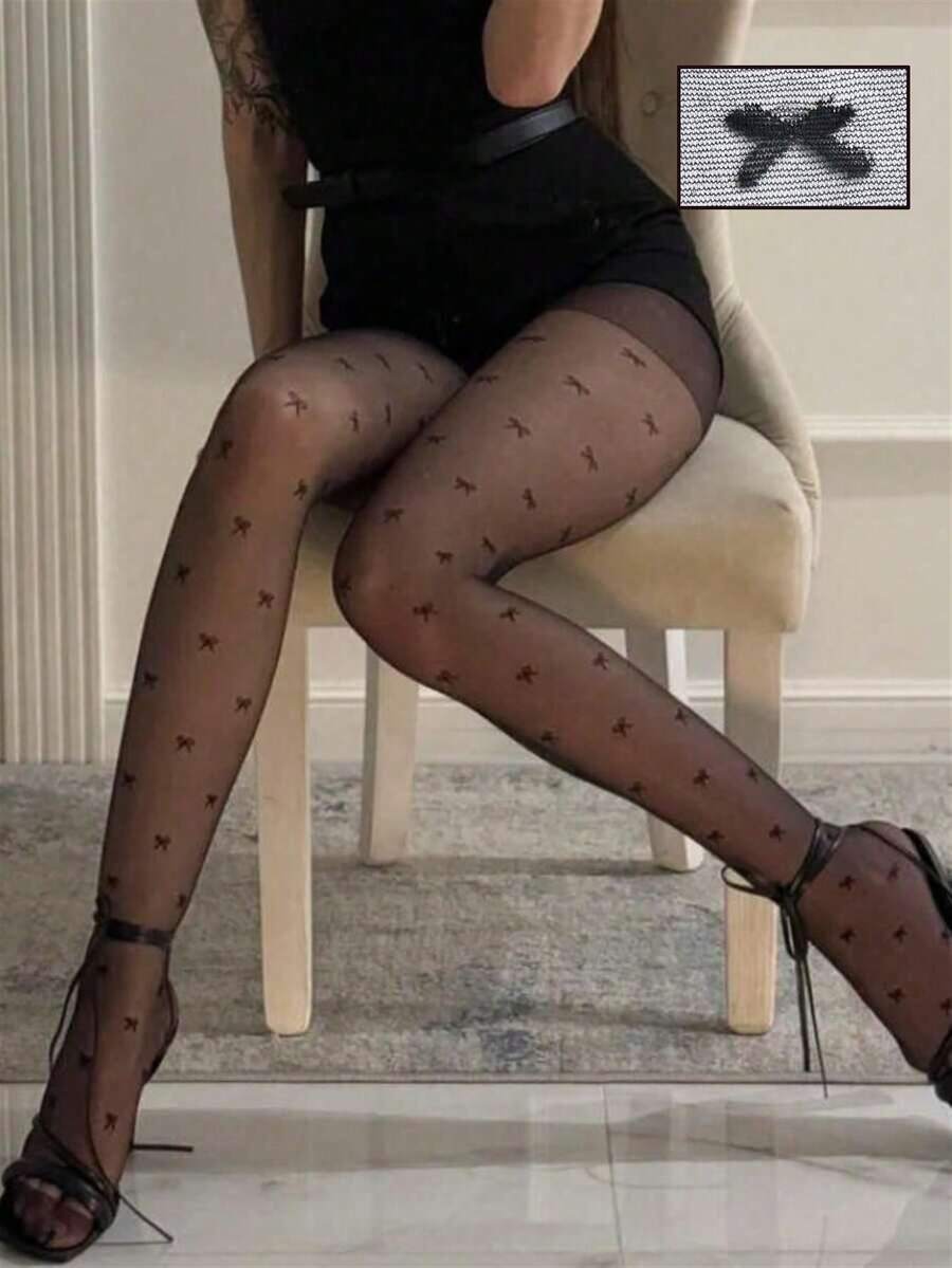 Women's Sexy Bow Sheer Pantyhose, Suitable For Daily Wear, Party Gift - Black - View 1