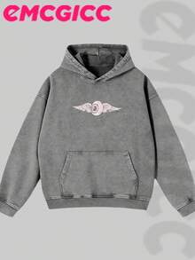 EMCGICC Manfinity Y2k Men Washed Hoodie,Street Outdoor Life Hip-Hop Style Christmas Thanksgiving Gifts Men's Sweatshirt Washed Hoodie - Retro Distressed Washing Process Long Sleeves Regular Fit Street Style Digital Printing Casual Pullover With Kangaroo Pocket Ideal Gift - Xám - Xem 2