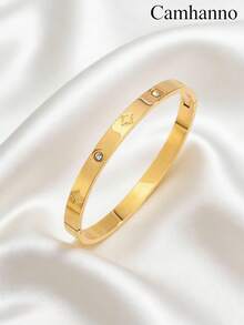 Camhanno 5/1pc Refined & Stylish Stainless Steel Bracelet - With Stylish Star Pattern Details, It Suits Daily Commute To Add A Subtle Romantic Flair To Casual Or Formal Attires, Blending Into Everyday Life Smoothly; Adds A Charming Touch To Party Gatherings - Gold - View 2