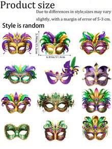Bộ 12/24 mặt nạ hóa trang lễ hội, mặt nạ lấp lánh cho lễ hội, phụ kiện trang trí lễ hội, đạo cụ chụp ảnh lễ hội, phụ kiện trang phục chụp ảnh, đồ trang trí tiệc, quà tặng lễ hội (Một kích cỡ, chất liệu giấy) - Nhiều màu - Xem 8