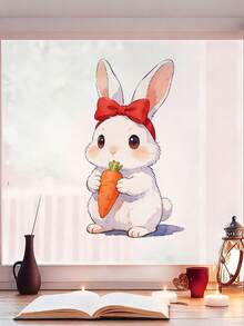 1pc Adorable Animals Window Sticker Showcasing Rabbits Eating Carrots, Fashionable Window Clings For Glass Windows That Brighten Bedrooms, Cafes, Offices And Retail Spaces. Perfect For Bunny Lovers, Decor Lovers, And As A Charming Gift For Birthdays, Festivals, Or Home Decoration Upgrades. - Light Grey - View 5