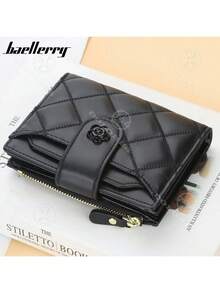 Cartera Mujer Billetera Piel Plegable Con Monedero Tarjetero - Negro - Ver 7