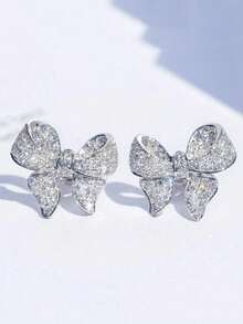 1 Pair Valentine's Day Copper Inlaid Cubic Zirconia Bow Earrings
