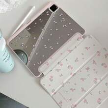 Ốp bảo vệ dạng gương gập ba mặt kiểu Hàn Quốc họa tiết hoa "Yêu thương" tương thích với iPad 10, iPad 11 mới 2025 có khe cắm bút cảm ứng, xoay 360°, vỏ bảo vệ acrylic dễ thương cho iPad Air 7/5/6, iPad thế hệ thứ 9 10.2". - Hồng - Xem 11