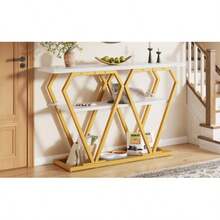 Console Table (1 Piece) - 120 X 29.5 X 80 Cm - Dining & Kitchen Table, Balcony Table - Wooden Table With Marble-Effect Top