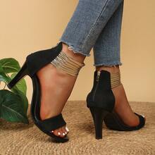 Giày sandal cao gót một khóa kiểu nữ thần mùa hè, sang trọng, khóa kéo phía sau, gót mỏng, hở mũi gợi cảm. - màu đen - Xem 8