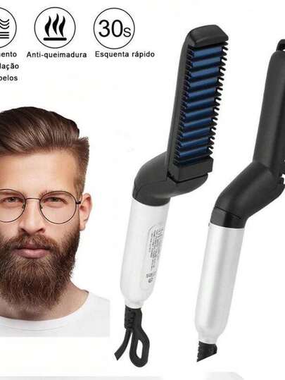 Prancha Alisadora Masculina Portátil para Cabelo e Barba com Pente Integrado – Compacta Bivolt para Uso Diário, Viagens e Retoques Práticos