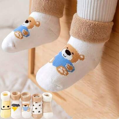 5双装婴儿卡通舒适柔软加厚保暖袜，秋冬季