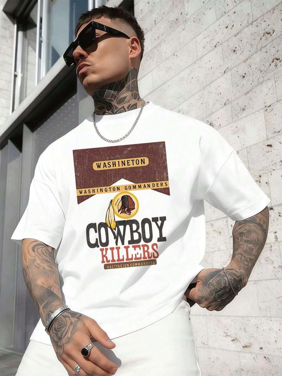 T-shirt << Washington Commanders Cowboy Killers » en tissu de haute qualité, coupe ample, décontracté et confortable, avec motif graphique. - Blanc - Voir 1