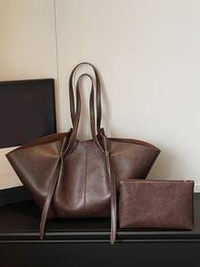Sac à bandoulière rétro à la mode et grande capacité, sac fourre-tout léger et polyvalent pour un usage quotidien simple et décontracté, sac sous le bras de style de conception de niche en couleur unie, sac polyvalent et populaire pour femmes, convenant pour le shopping, les déplacements, le travail et les voyages quotidiens - Marron - Voir 9