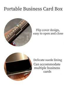 1pc Metal Business Card Holder, Shiny Rhinestone Embellished, Portable Large Capacity Card Case, Unisex Business Gift - Silver - View 9