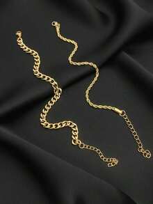 2pcs/Set Stainless Steel Gold Plated Chain Style Bracelets, Minimalist Design For Men, Suitable For Daily, Commute, Festivals, Boyfriend Gift - Vàng - Xem 9