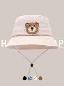 1顶婴儿熊图案渔夫帽，夏季防晒帽，透气网眼设计，适合幼儿 - 彩色 - 查看 8