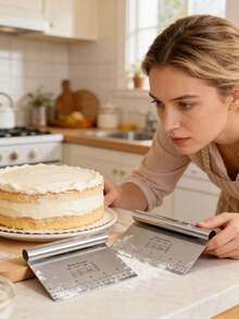 2/4件套不锈钢蛋糕切片器烘焙工具，带尺子和刮刀 - 采用加厚不锈钢制成，经久耐用，不易变形 - 适用于厨房、面包店、酒店、学校和DIY项目 - 彩色 - 查看 8