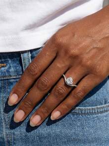 1pc S925 Sterling Silver Cubic Zirconia V-Shaped Semi-Circle Heart Ring, Exquisite & Unique, Jewelry Gift For Ladies To Attend Balls, Gatherings And Parties - V-shaped Micro-inlay Semi-circle - View 6