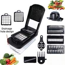 13-In-1 Vegetable Chopper, Multi-Function Fruit Slicer, Handle-Style Food Mincer, Vegetable Cutter, Container Included Cutting Tool, Onion Chopper With Interchangeable Blades, Homemade Potato Shredder, Kitchen Gadgets - Multicolor - View 7