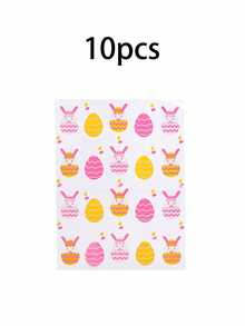 10个15.75x11.81英寸复活节兔子和彩蛋图案塑料礼品袋，配金色扎带，彩色气球复活节快乐印花OPP袋，适用于复活节主题派对礼品和装饰 - 彩色 - 查看 6