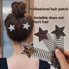 1个五角星水钻电话线发圈，高弹力发绳，日常发饰 - 彩色 - 查看 1