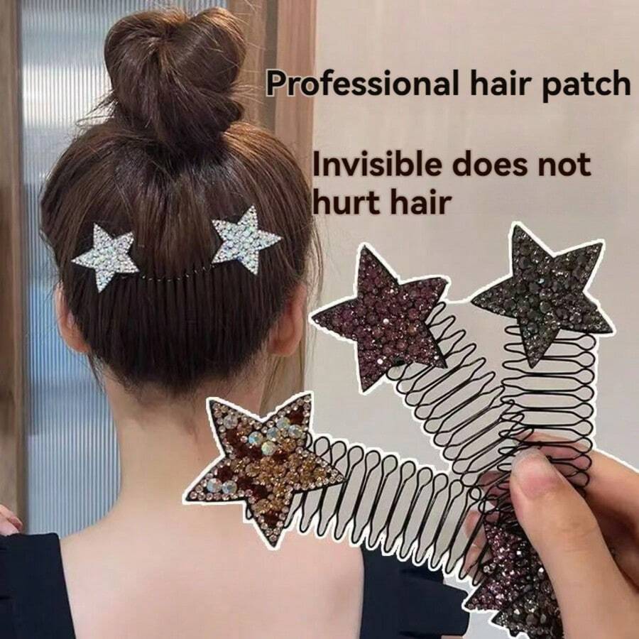 1个五角星水钻电话线发圈，高弹力发绳，日常发饰 - 彩色 - 查看 1