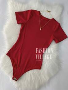 Women's Crew Neck Bodysuit In Spandex, Summer Blogger Style 2025 - Rojo - Ver 2