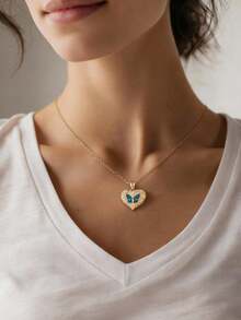 定制个性化双照片心形蝴蝶环氧树脂项链 - 母亲节礼物、情人节礼物、生日/周年纪念礼物、送给朋友/同学的礼物、毕业礼物、圣诞礼物和高端家庭礼物。 - 款式1 - 查看 5