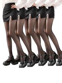 1件装女士透明闪亮星星水钻装饰连裤袜，紧身款，春夏款，舒适保暖 - 彩色 - 查看 35