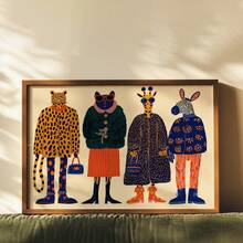 Tranh treo tường hình động vật ngộ nghĩnh, họa tiết động vật hiện đại đầy màu sắc | Trang trí độc đáo theo phong cách Trung cổ đương đại, nhiều màu sắc, phù hợp cho phòng ngủ, phòng khách hoặc văn phòng, tranh áp phích động vật theo phong cách Pop Art cổ điển, quà tặng cho phái nữ, có khung hoặc không khung. - Nhiều màu - Xem 4