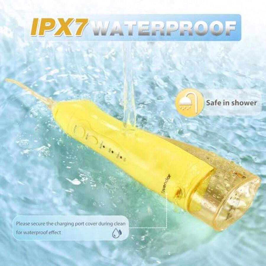 hilo dental eléctrico de agua recargable, irrigador oral, 3 modos, 5 puntas, para dientes, encías y aparatos ortopédicos, cuidado dental familiar, tanque de 300 ml, IPX7 impermeable - Amarillo - Ver 1